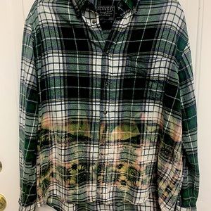 Cactus large up cycled green flannel hand bleached with pattern